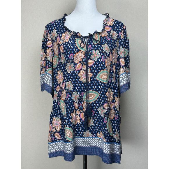 Weekend Suzanne Betro Blue Floral Peasant Boho Top Size 2X Boho Hippie - Picture 1 of 13